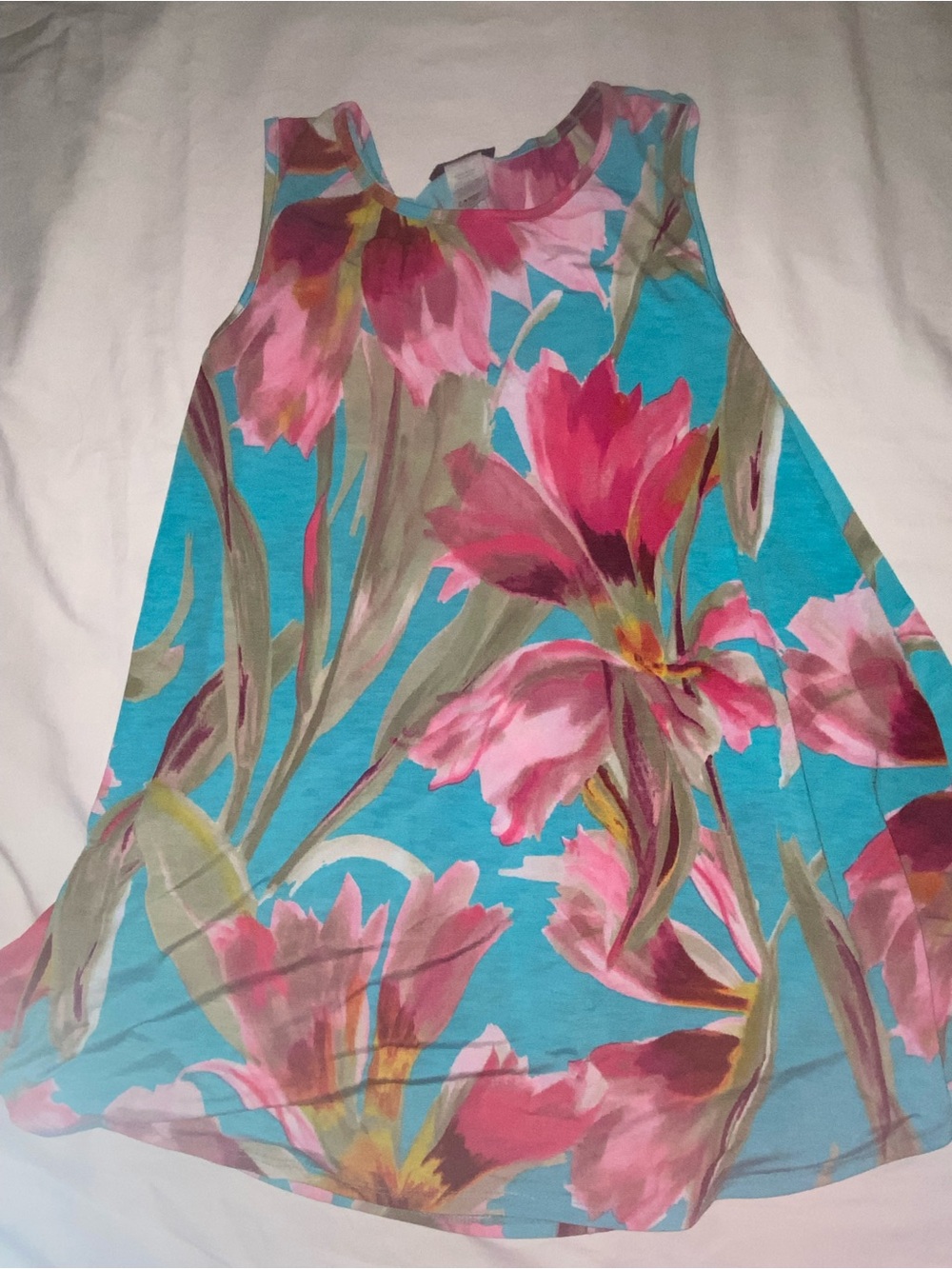 HEIMISH USA Turquoise Tank Top with Pink Floral Print